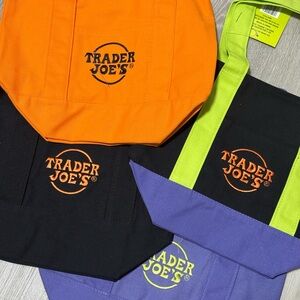 Trader Joe's Colorful Halloween Tote Bag Set - Orange, Black, Purple, Green
